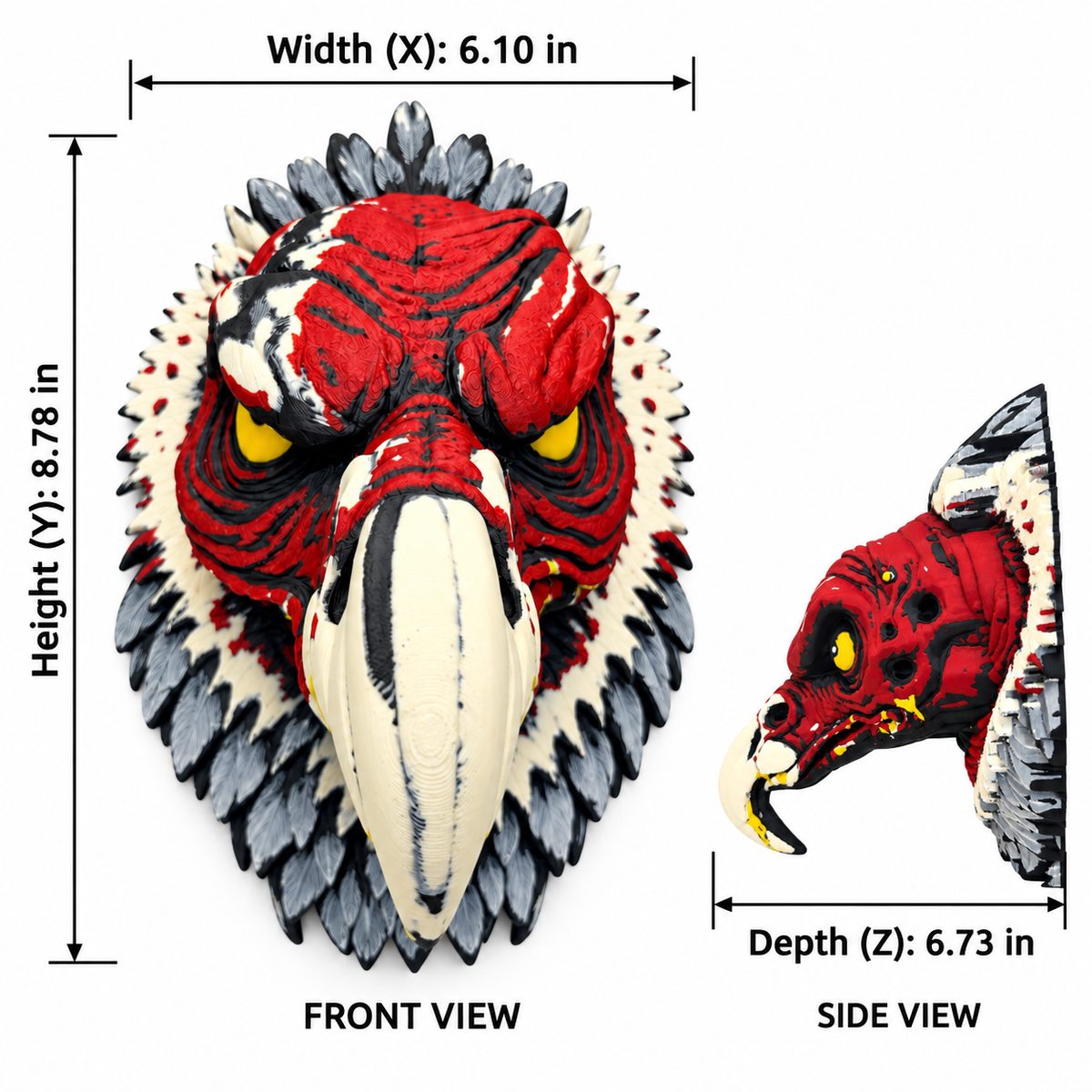 Vulture Head Wall Mount, Gothic 3D Printed Wall Art.